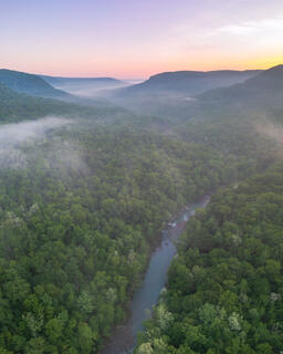 Aerial photograph from the Upper Buffalo Wilderness looking north toward Boxley. 