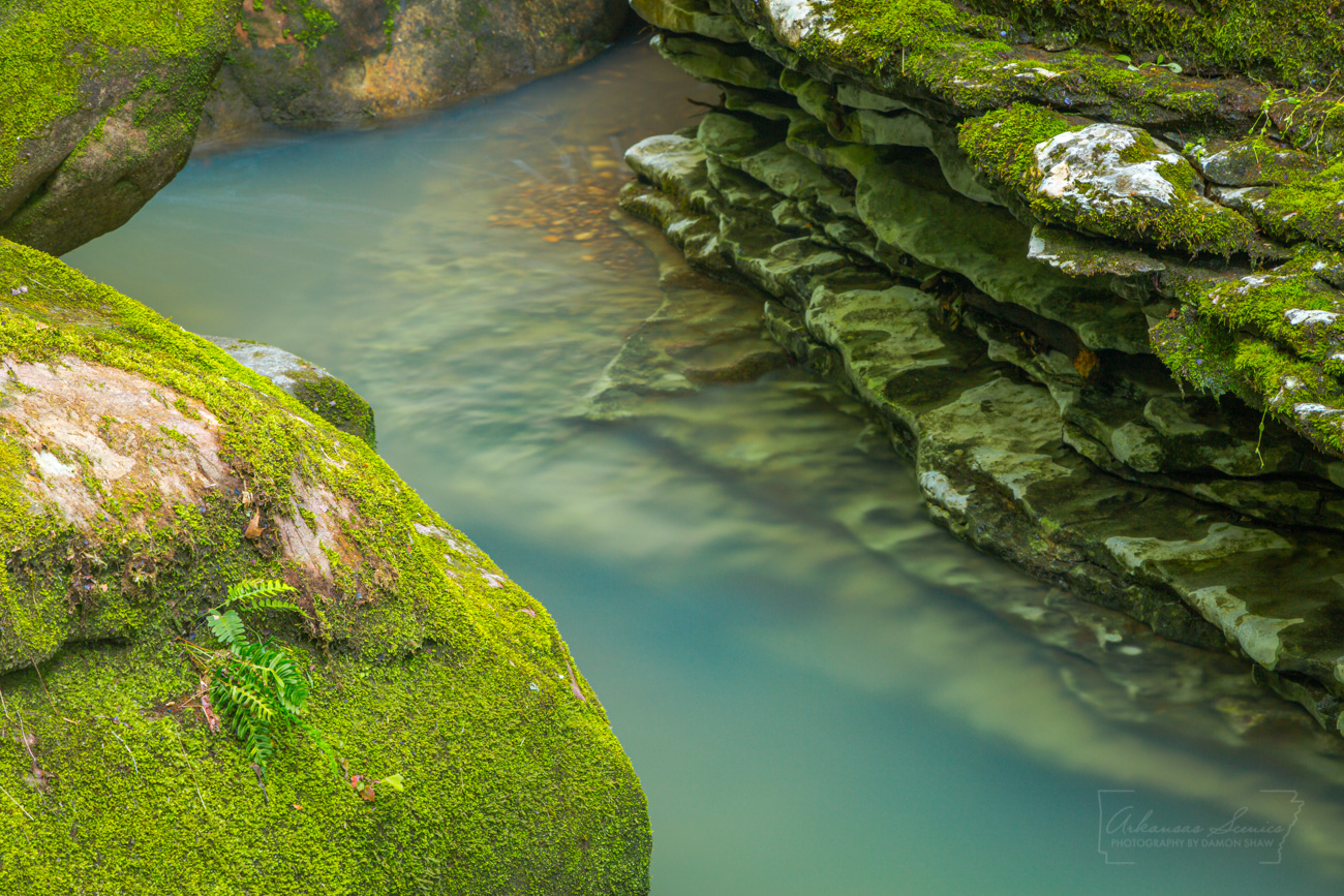 A rocky stream scene along Shop Creek in Newton County.
