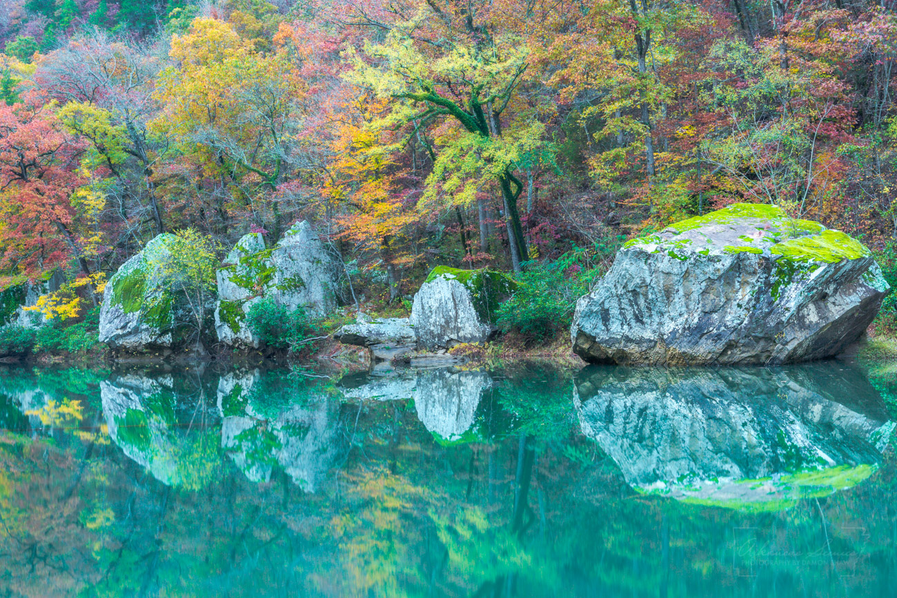 Fall colors in November reflected in Big Piney Creek.