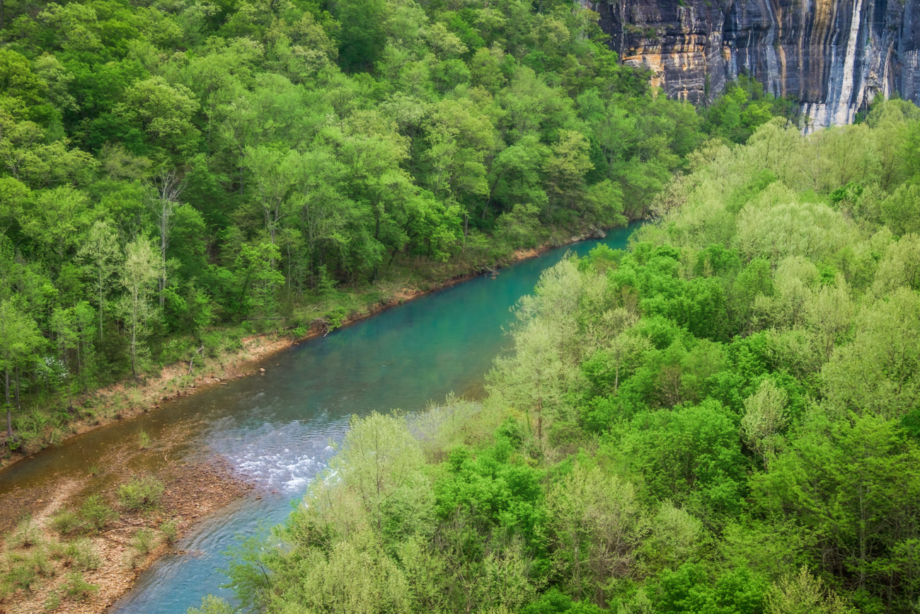 Looking down on the Buffalo River between Ponca and Steel Creek during April.