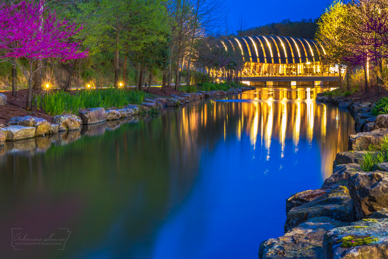 An April evening at Crystal Bridges Museum of American Art in Bentonville.