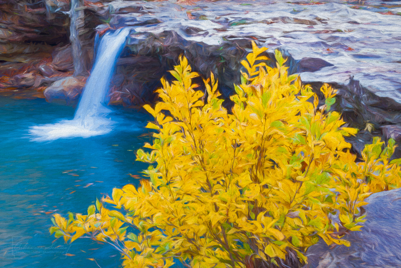 Digital art on canvas of Falling Water Falls.