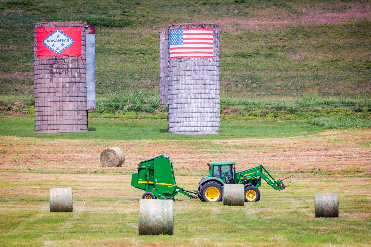 Harvesting the hay on a farm near Fayetteville.