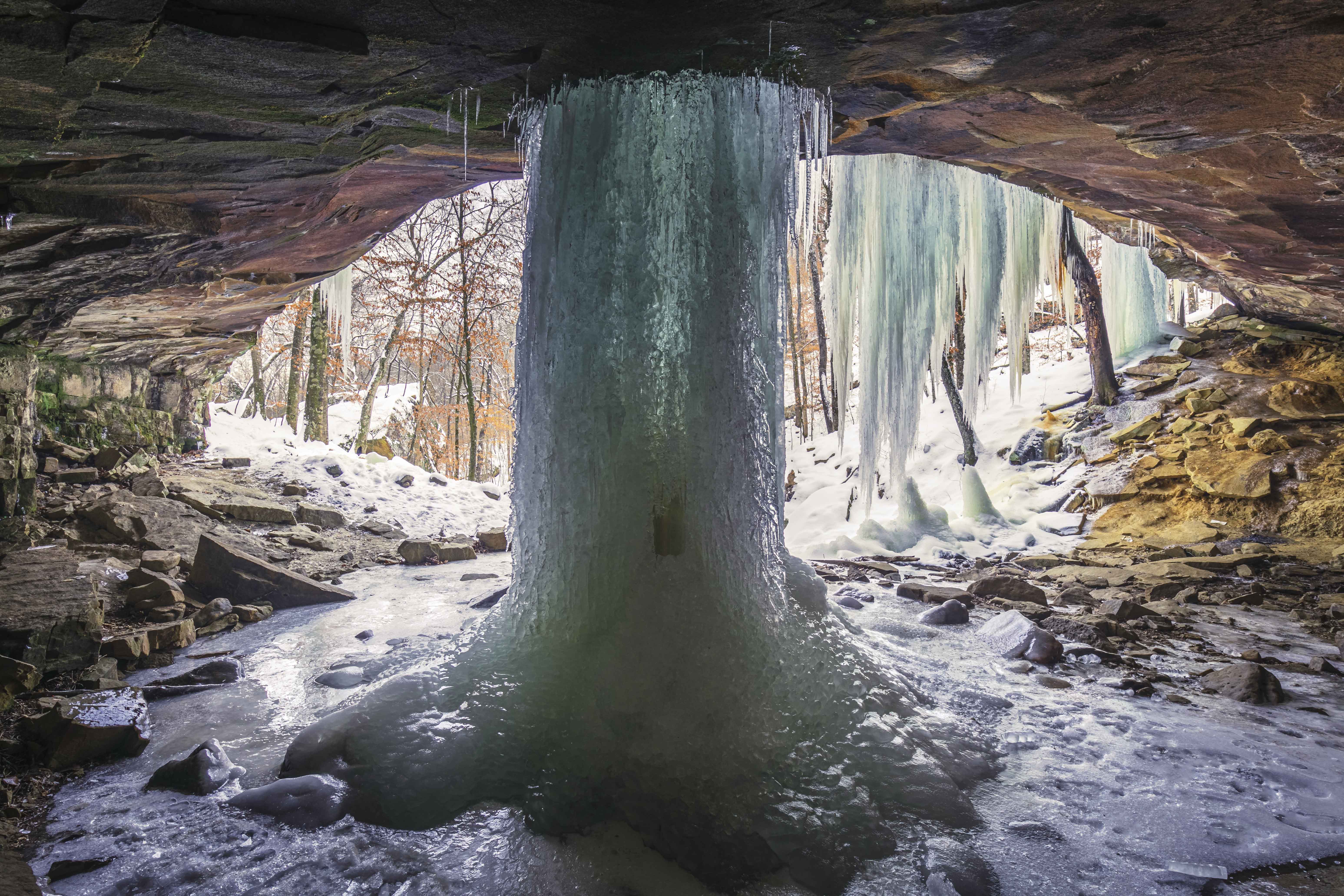 A frozen Glory Hole in the Ozark National Forest during a cold snap in February 2021.