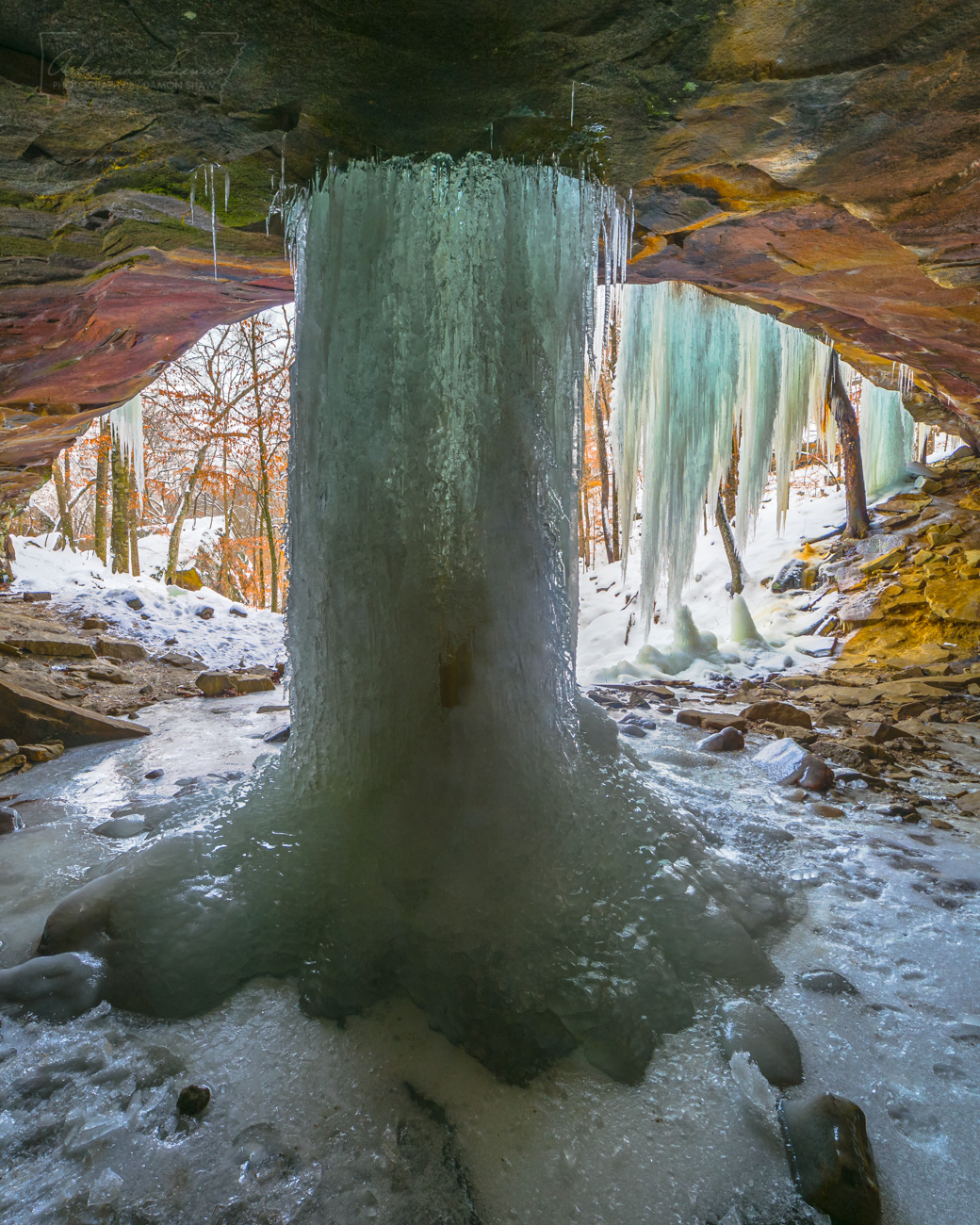 A frozen Glory Hole in the Ozark National Forest during a cold snap in February 2021.