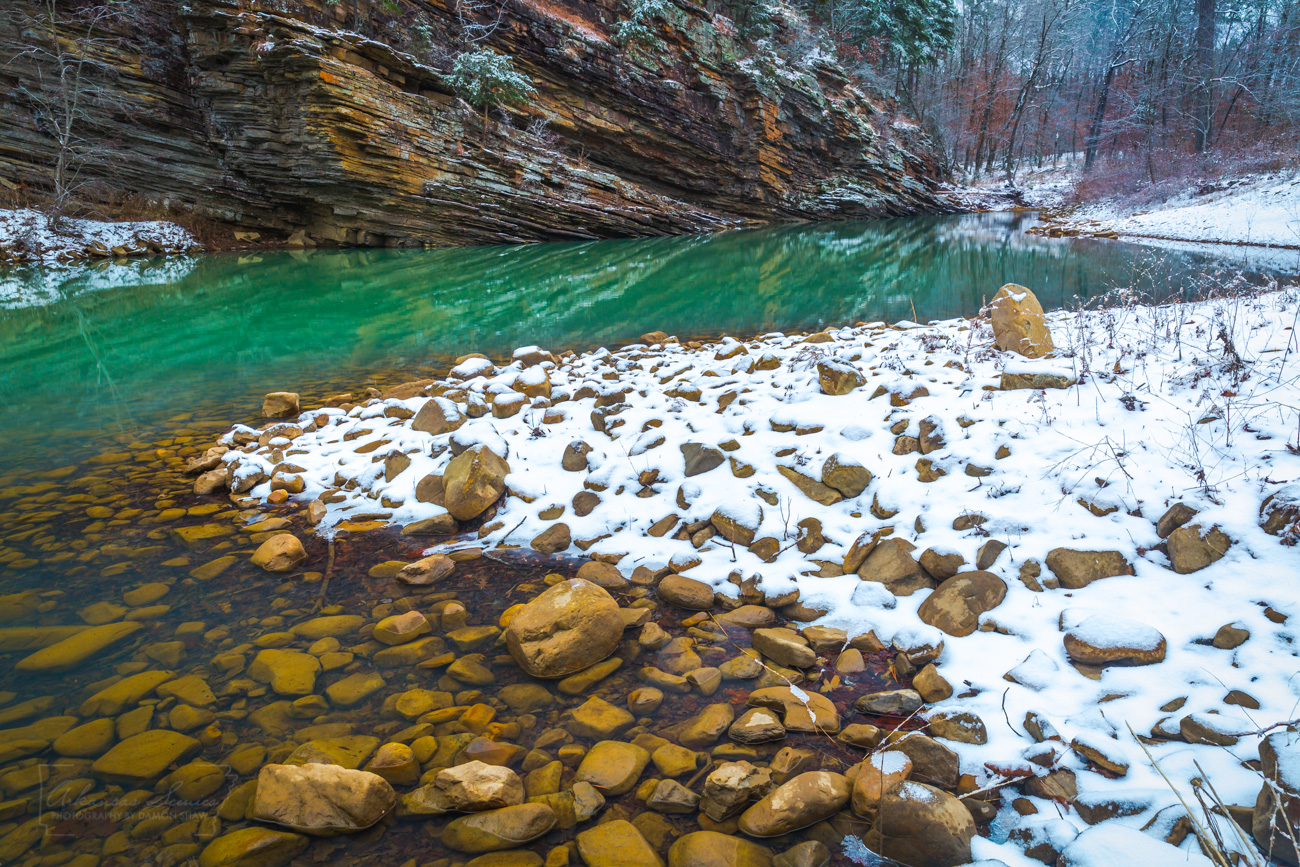 Snow along the banks of Jack Creek in Logan County.