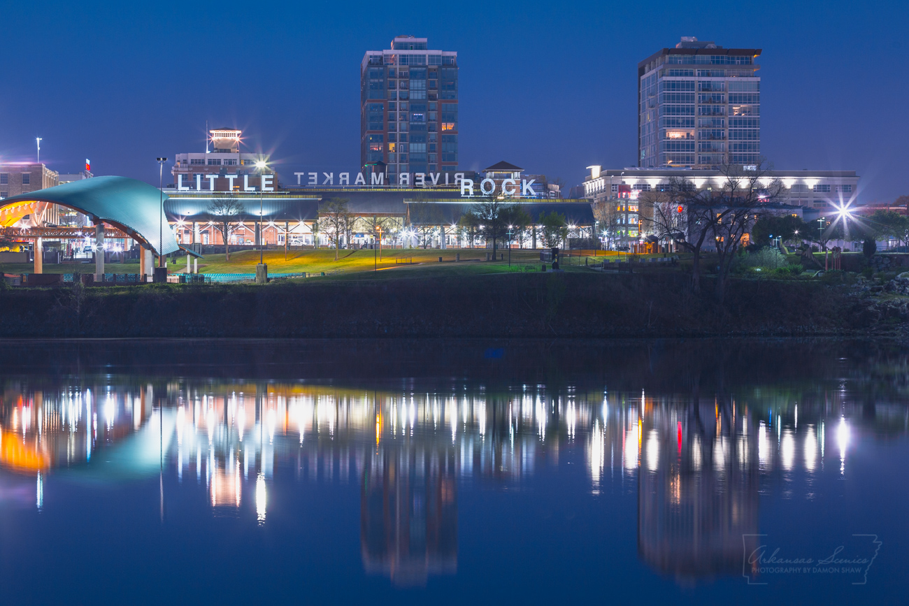 Reflections of the the Little Rock River Market in the Arkansas River.