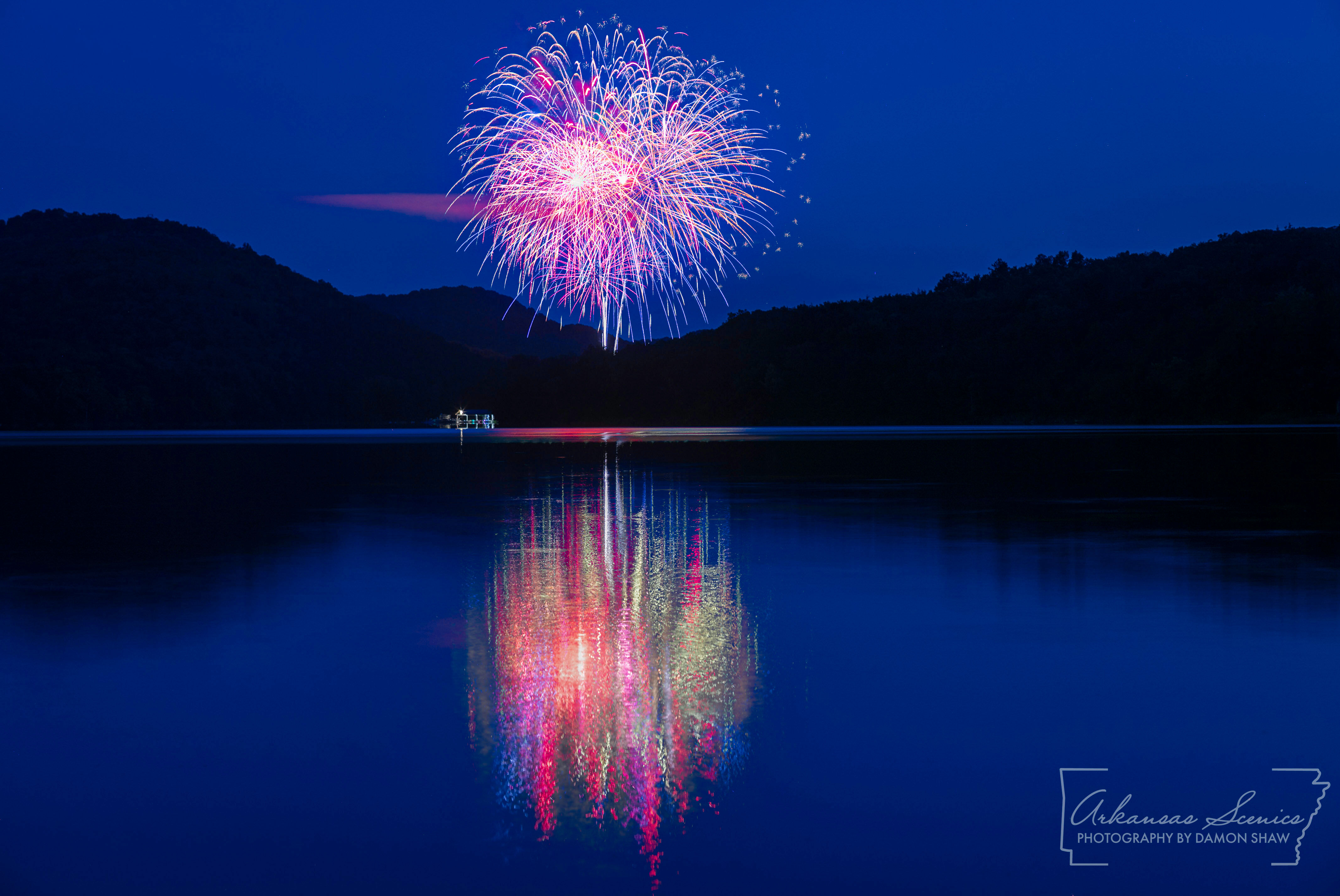 Fireworks at Lake Leatherwood near Eureka Springs.