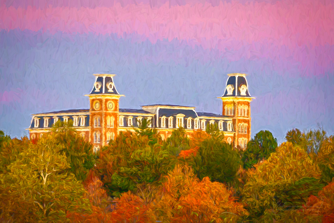 Digital art on canvas of Old Main on the campus of the University of Arkansas.