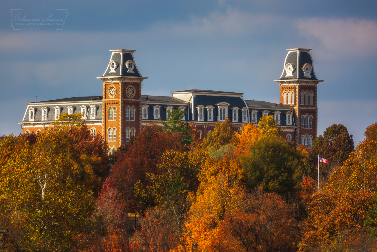 Fall color at Old Main on the campus of University of Arkansas in Fayetteville.
